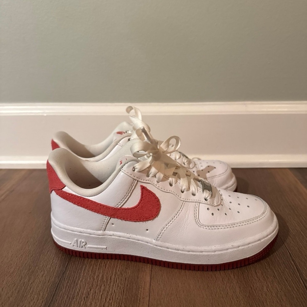Nike Air Force Ones White and Marroon Red Sneakers